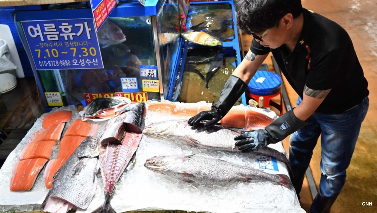 Coreanos acumulam sal e peixes antes da liberação de água radioativa no oceano pelo Japão