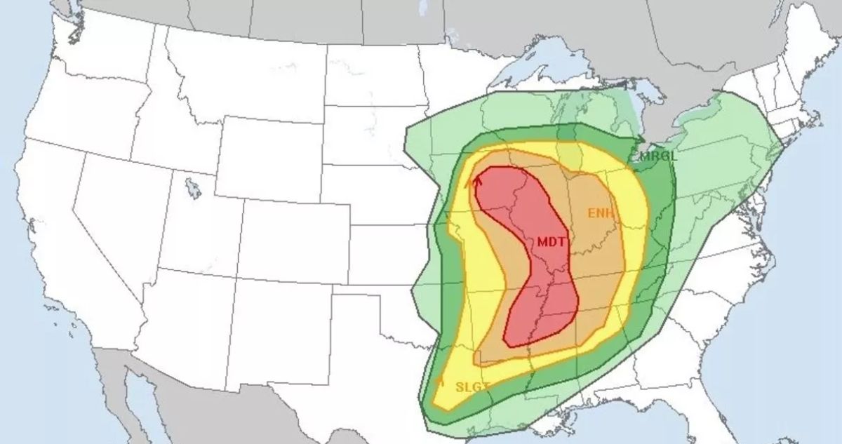 Perigosa onda de tornados nos EUA nas próximas horas